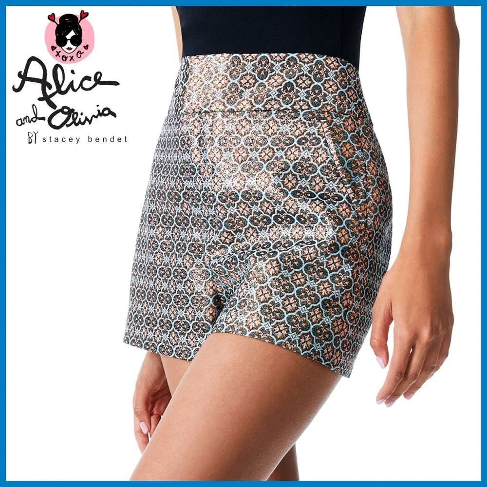 Alice + Olivia Cady Floral High Waist Wide Waistband Metallic Shorts